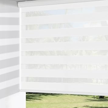 ChrisDowa Cordless Zebra Blinds for Windows, Dual Layer Free-Stop Light Filtering Window Roller Shades, Pull Down Privacy Zebra Shades for Home, Office, Bedroom, Door 35" W x 72" H, White