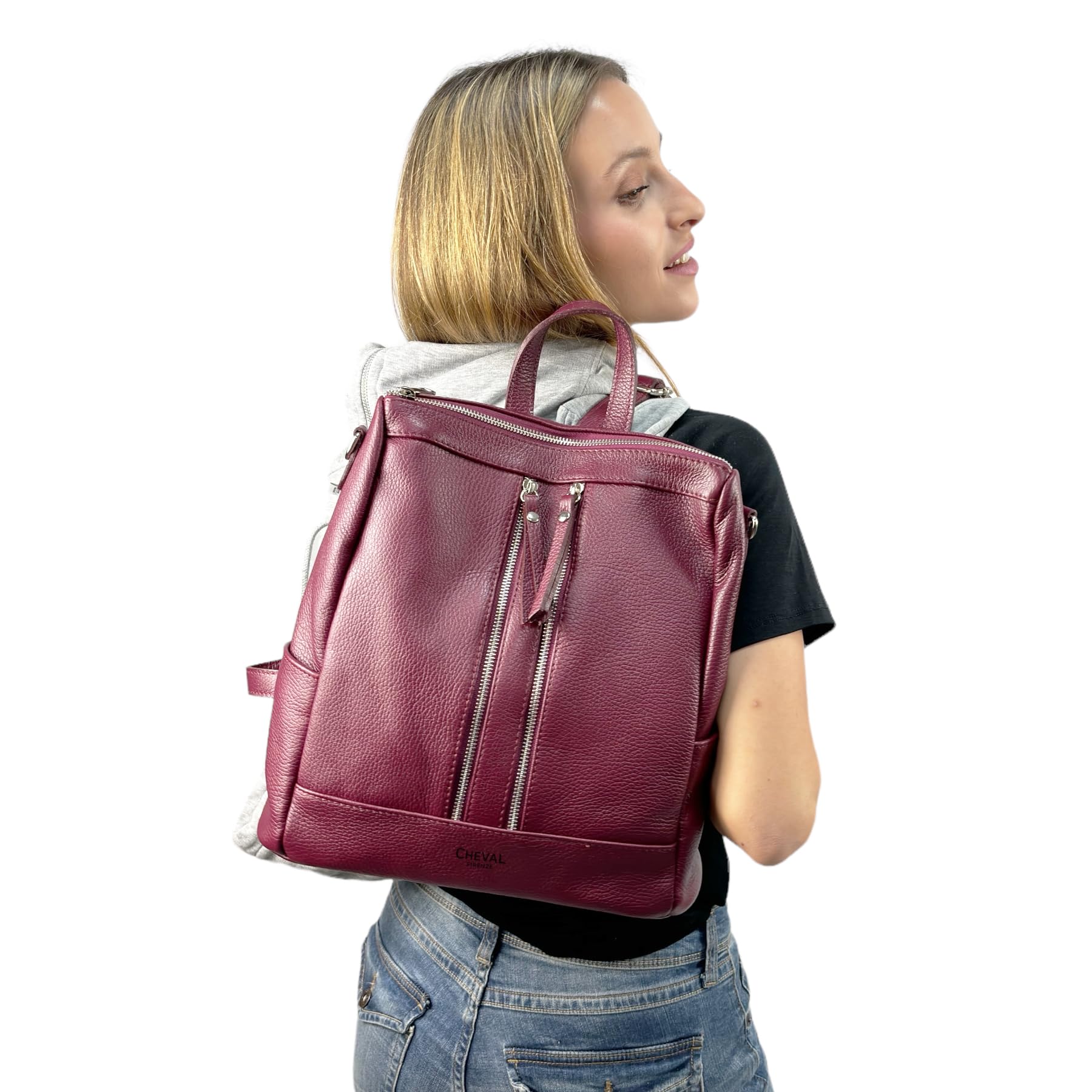 Cheval Firenze Zaino Alya, Vera Pelle Made in Italy (Bordeaux)