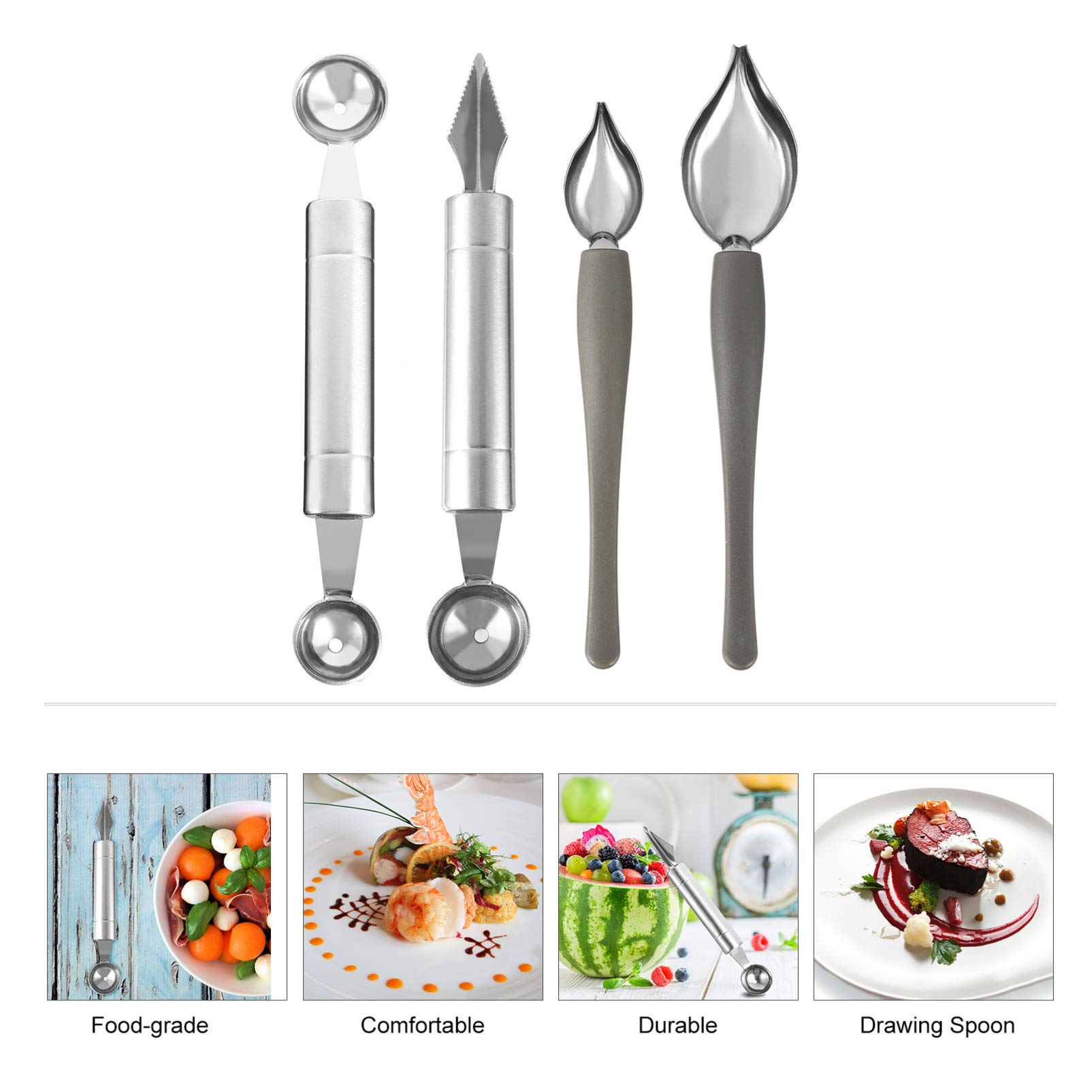 Cabilock 4 Pcs Piping Spoon Plating Decorating Plates Decorating Spoon Dessert Spoon Stainless Steel Trim Spoon Drop Cupcake Decorations Stainless Steel Saucier Spoon Drawing Tool Chocolate