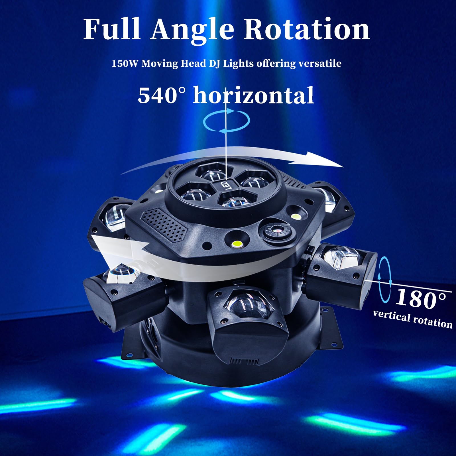 Uponelite Moving Head DJ Lights, 6 Arms Disco Party Light 4 in 1 RGBW DJ Stage Lights Remote & DMX Control for Club Wedding Live Show KTV Bar (1PCS)