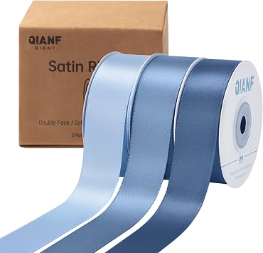 QIANF 1 Inch French Blue Double Face Satin Ribbon 45 Yards Light Blue Fabric Ribbon for Gift Wrapping, Flower Bouquets, Hair Bows, Wedding Decoration, Invitation Cards, Christmas 3 Rolls *15Yd