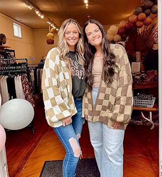 Saodimallsu Womens Checkered Oversized Cardigan Sweaters Color