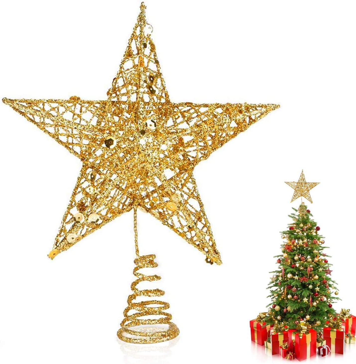 HAKIDZEL Weihnachtsbaumspitze Stern - 10 Cm 3D-Stern Aus PVC Für Christbaum-Dekoration