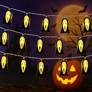 Halloween String Lights, 9.8 FT 20 LED Spooky Ghost Decorative Lights for Indoor Outdoor Halloween Party Yard Porch Decor