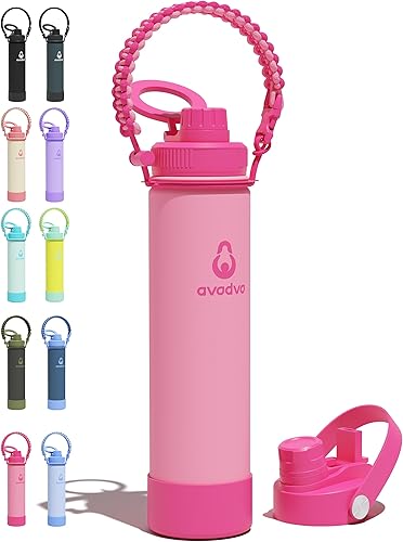 Miniatura 35 de Botella de agua aislada avodvo de 12 onzas con 2 tapas (tapa con popote y boquilla de 2 en 1, tapa magnética), botella de agua para niños con Azul