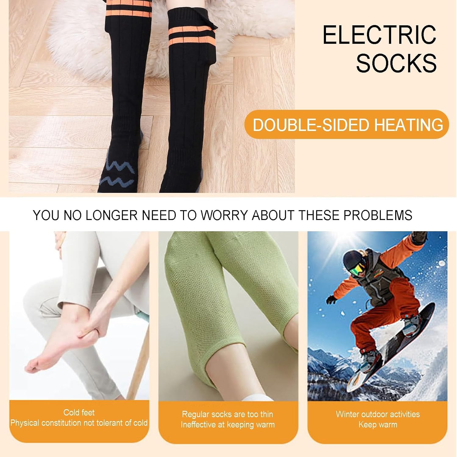 Rechargeable Heated Socks for Men Women,Heated Ski Socks,Washable,4 Heating Levels,Foot Warmer for Outdoor Camping Fishing Hunting