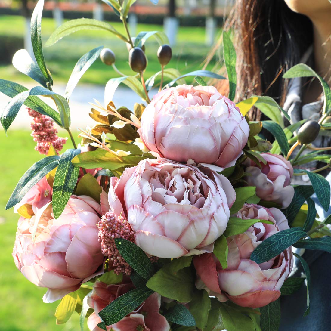 Mazzo Di Peonie Artificiali In Seta | 12 Capolini Crema Con Steli Flessibili 28 Cm | Fiori Finti Per Matrimoni, Casa E Cimitero | Resistente UV