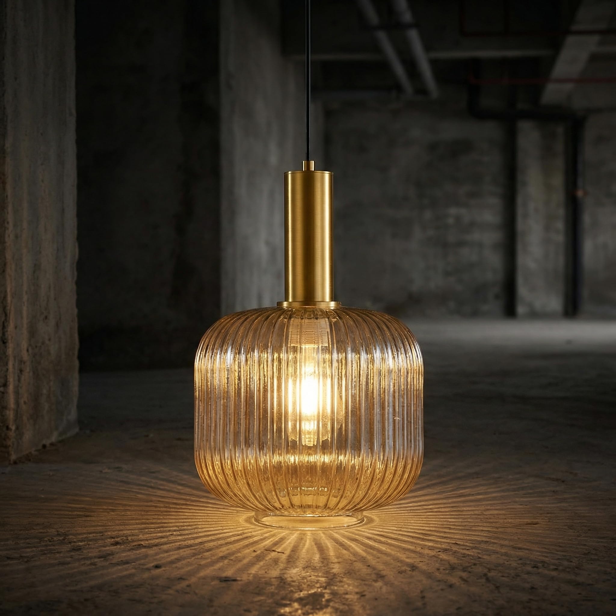 Moderne Vintage Glas Lampenschirm Hängeleuchten & Pendelleuchten, E27 Gold Lampenfassung, Hängelampe einflammig für Küche, Esstisch, Schlafzimmer und Wohnzimmer (Bernstein, 20cm)
