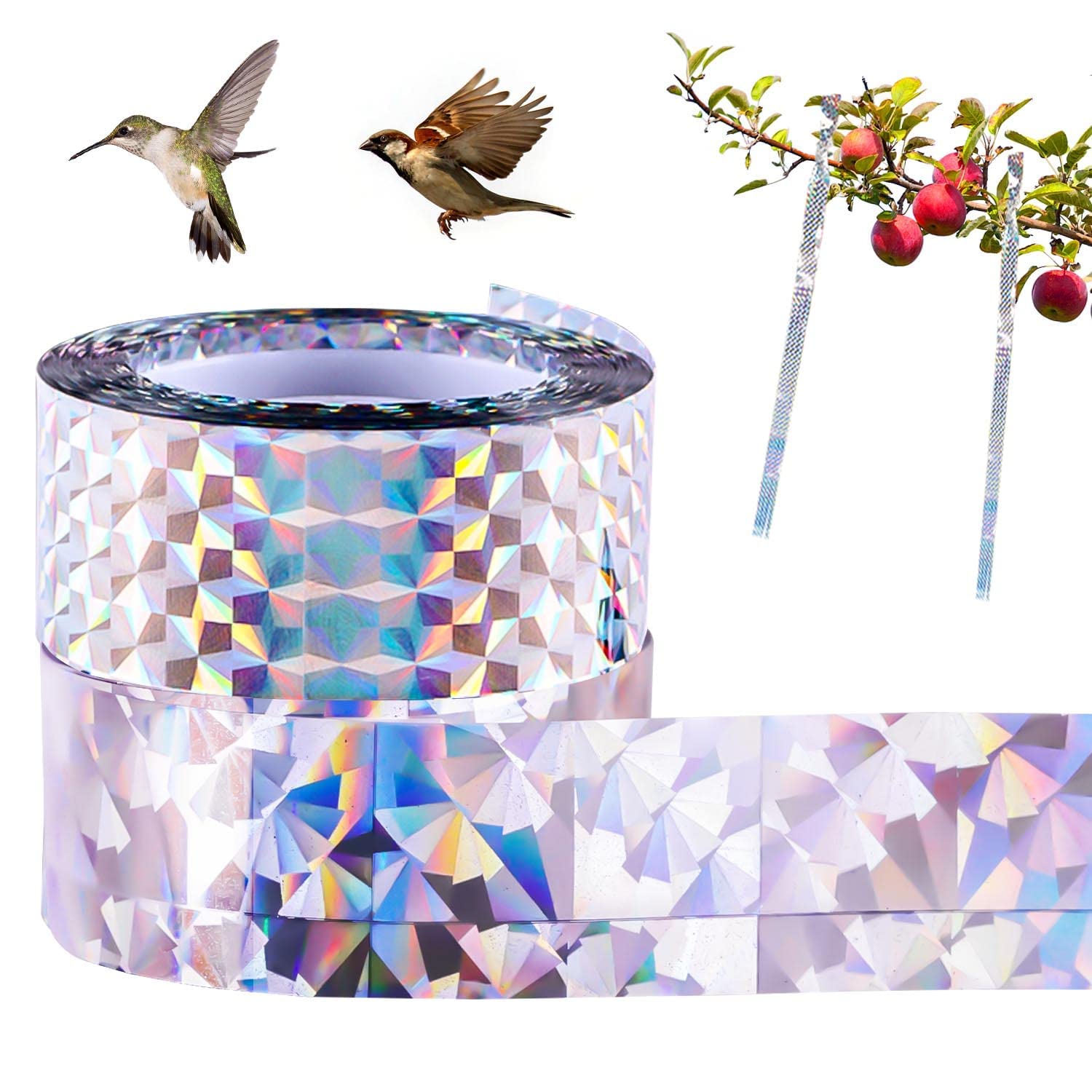 MAKINGTEC 2 Rolls Bird Repellent Scare Tape, Bird Scare Tape, Double Sided Holographic Flash Deterrent Bird Deterrent Tape for Garden, Farm, Orchard (80m x 2.4cm)