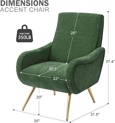 Miniatura 2 de ELUCHANG Silla decorativa tapizada, sillón de felpilla con cojín grueso y patas de metal dorado, cómodas sillas de lectura, silla de ocio, silla de