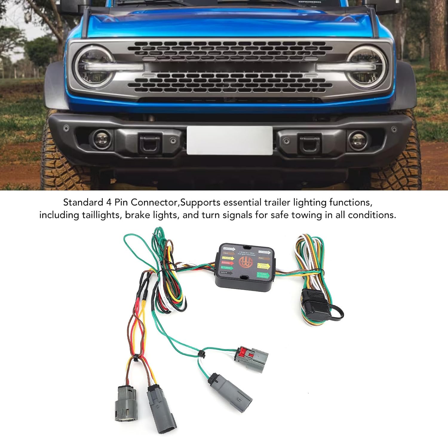 Eujgoov 4 Pin Trailer Wiring Harness Kit Replacement 4 Way Connector Towing Wiring Kit for Tail Lights Brake Lights Turn Signals