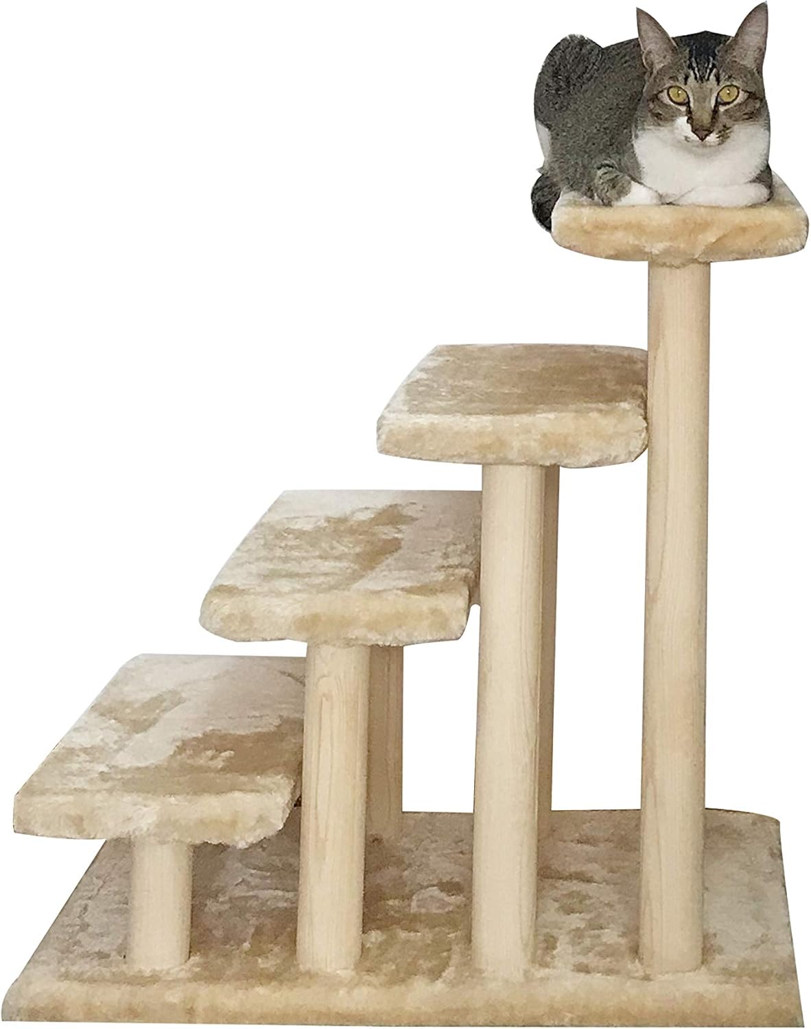 Wooden pet Stairs 4-Step pet Ladder cat Dog Easy Stairs with Detachable Carpet for high Bed and Couch (Beige)