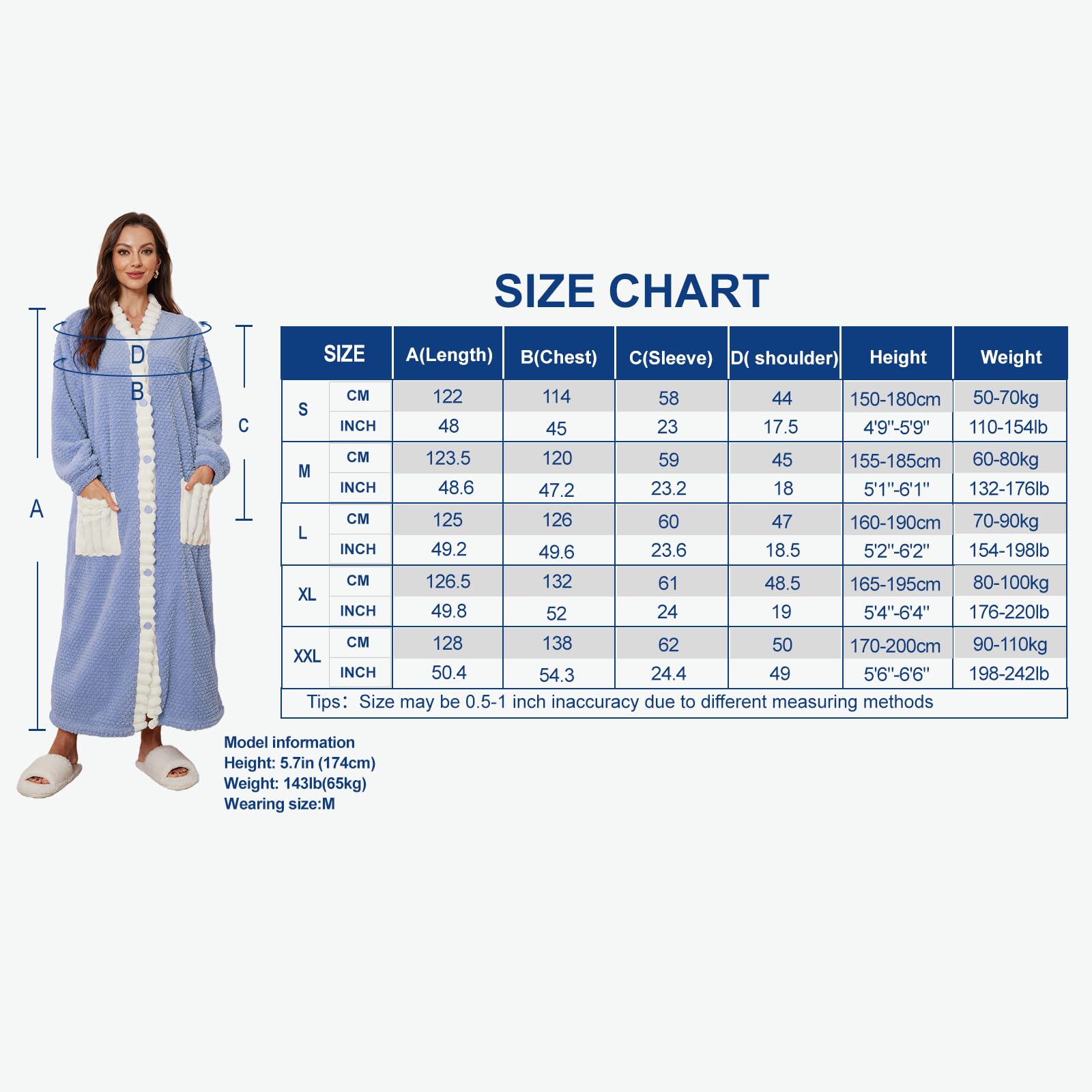 RONGTAI Robe kimono longue en polaire pelucheuse avec poches pour femme, robes de nuit boutonnées, tailles S à XXL