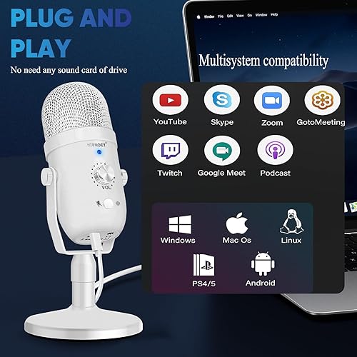 Miniatura 5 de Micrófono de condensador USB, condensador Pro Podcast para PCportátilteléfonocomputadoraPS45 con cancelación de ruido, micrófono Asmr de metal Plug