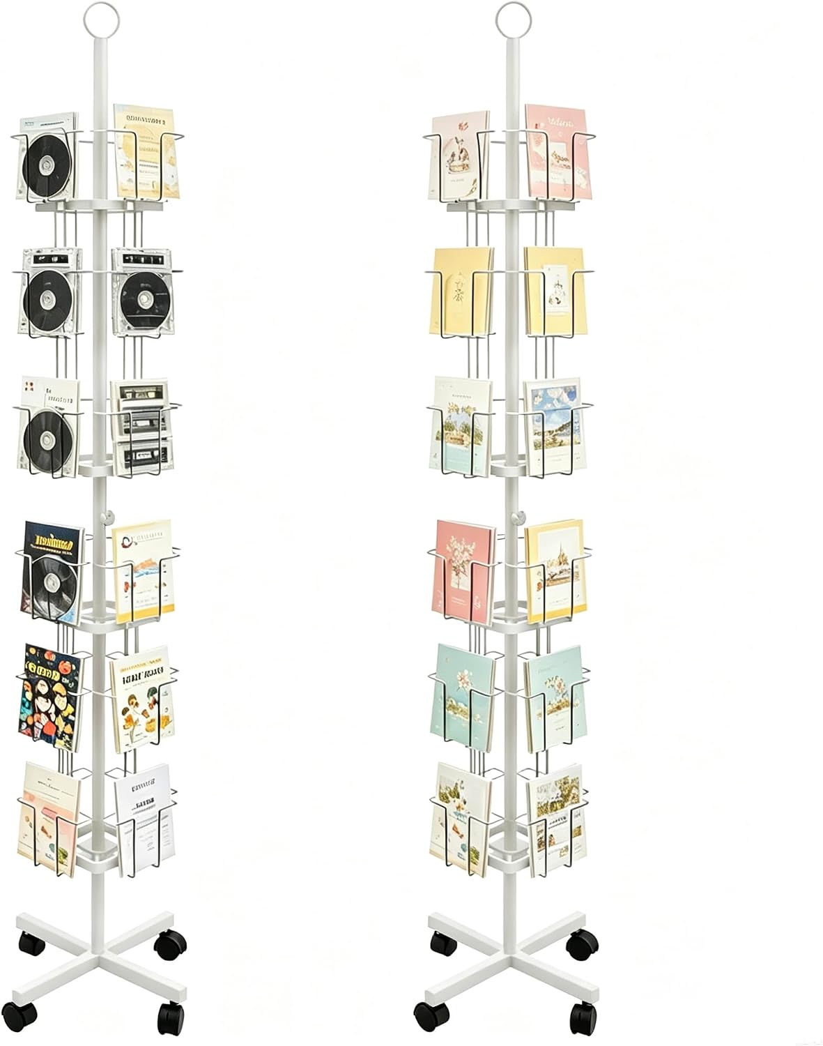 2Pcs-24 Pockets Rolling Postcard Card CD Rack Brochures Display Stand