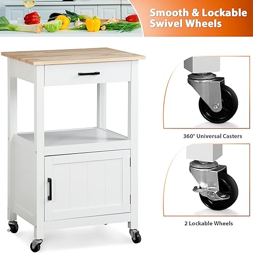 Miniatura 3 de Nova Microdermabrasion Isla de cocina rodante con gabinete de una sola puerta, carrito de cocina con ruedas giratorias con estante de