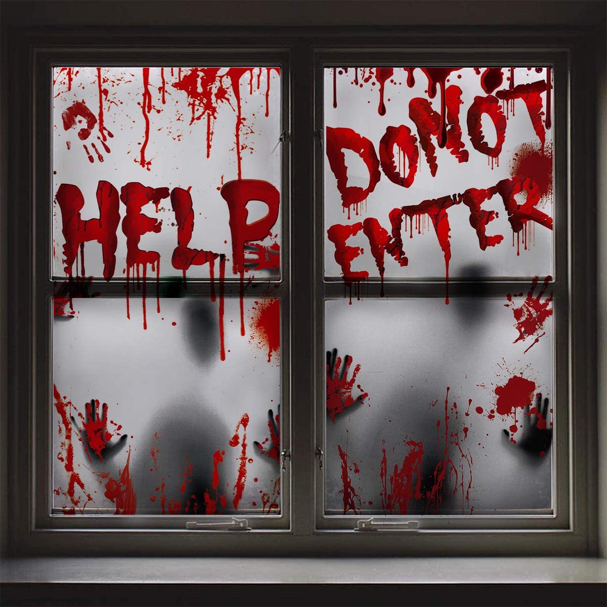 Photo 1 of 5 pack Giant Halloween Decoration 2PCS Bloody Window Posters House Indoor Blood Handprint & Shadowy Horrible Holiday Supplies