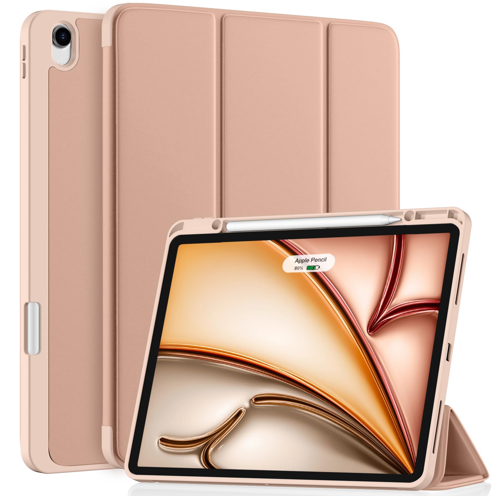 Vobafe Hülle für iPad Air 13 Zoll M4 2026 / M3 2025 / M2 2024 mit Stifthalter, Dreifaltiger Ständer-Schutzcover, TPU Flexible Rückseite, Auto Wachen/Schlafen, Rosa