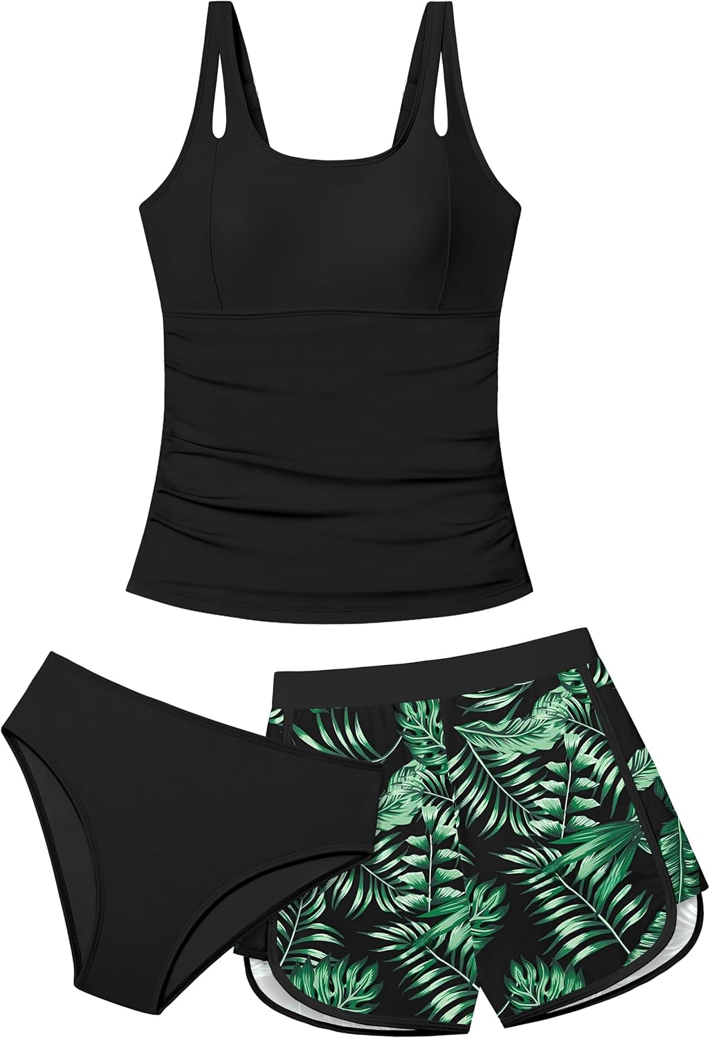 Aulyffo Girls Tankini Swimsuit 3 Piece Bathing Suits for Girl Square Collar Tankinis Set Girls' Swimwear with Print Shorts