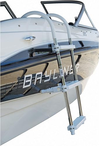 Miniatura 4 de DotLine Escalera de 3 peldaños de aluminio para barcos - Diseño de gancho plegable Gunwale, ganchos de 11 pulgadas de ancho, patas de soporte que no