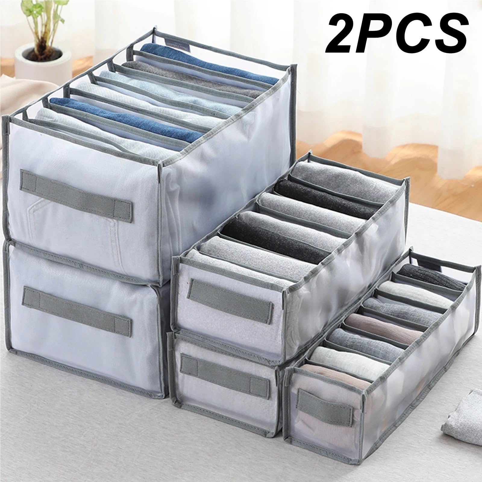 Organizer Cassetti Armadio portaoggetti pieghevole biancheria intima divisorio cassetto jeans guardaroba vestiti(Blue,2PCS color7)