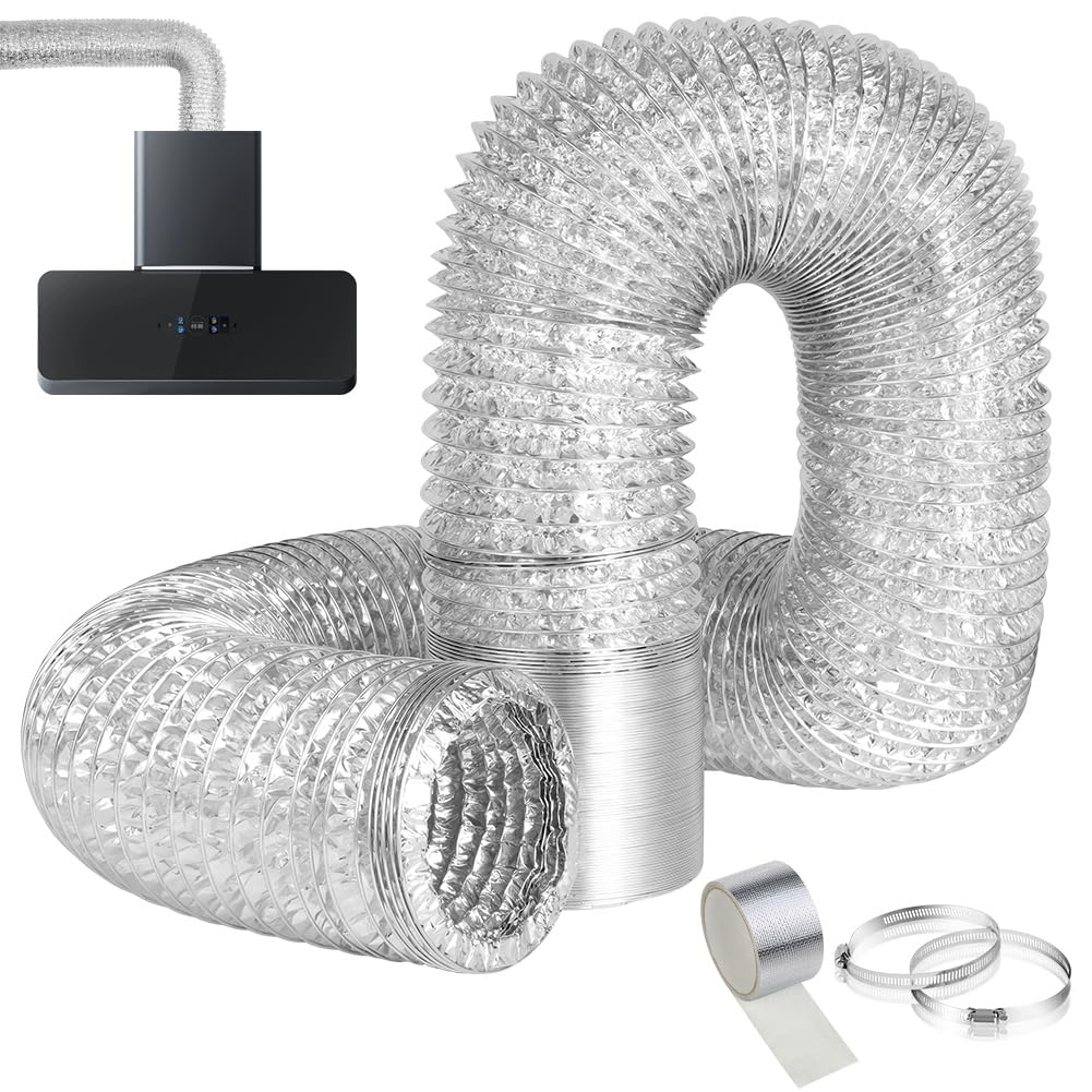 Manguera de ventilación de PVC de 100 mm,5 metros,tubo de aluminio con 2 Abrazaderas Acero Flexible di Aluminio PVC,para Kitchen,Baño,Climatización,de Ventilación Sistemas,plata