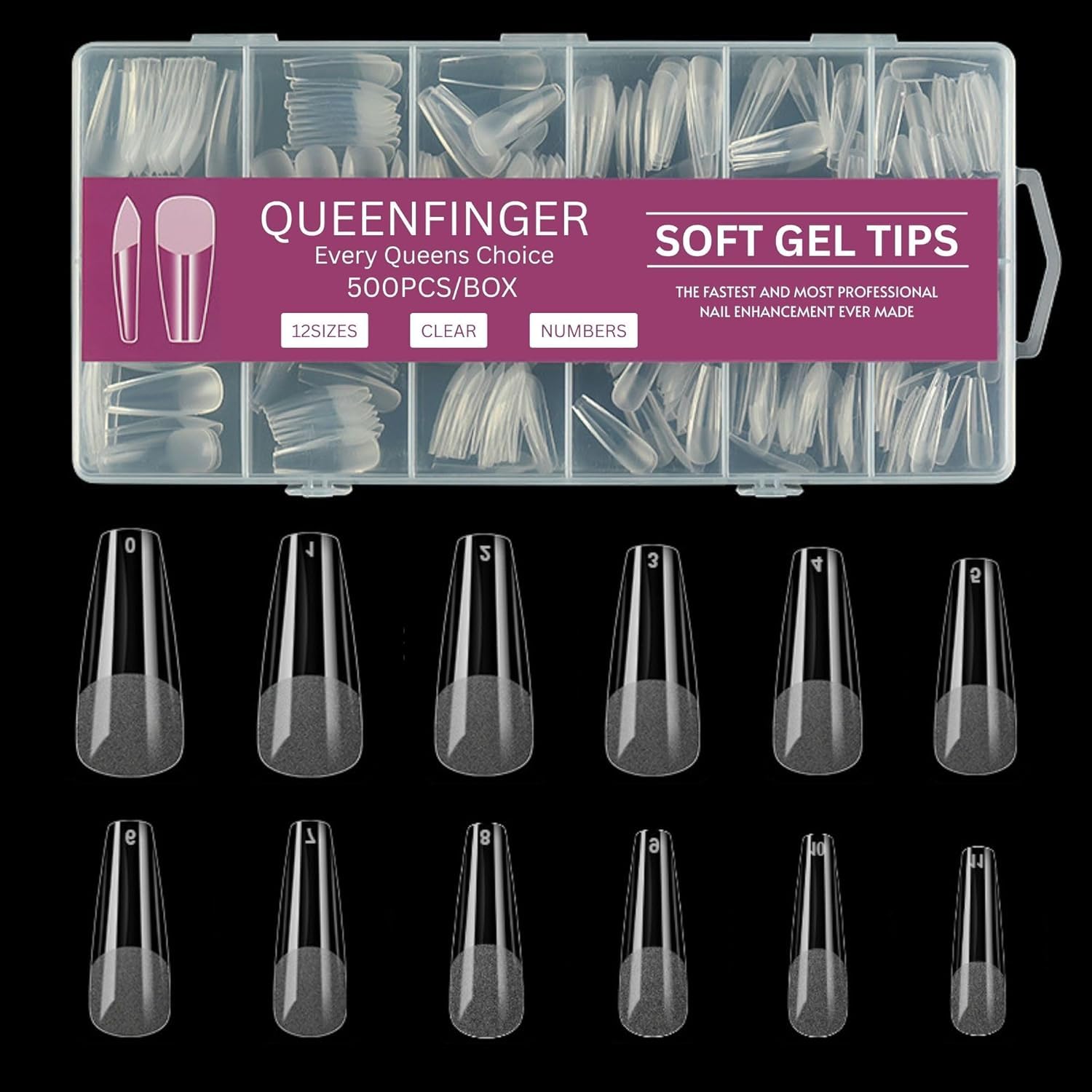 QUEENFINGER Gel X Nail Tips, Soft Gel Full Cover Clear Acrylic Nail Extensions for Manicure Nail Art Salon or Home DIY Use Medium Length (600 Pcs, #QF1)-image-2