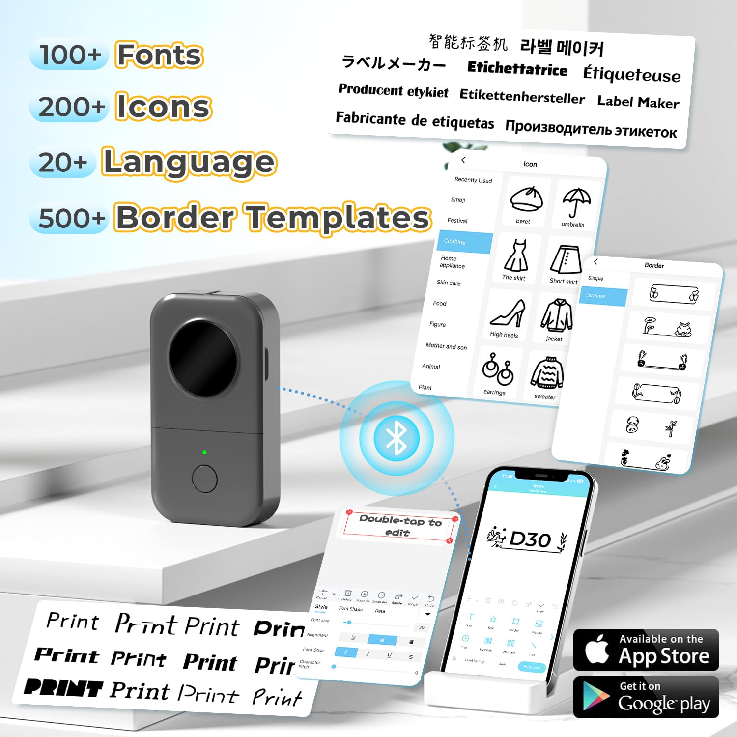 Phomemo D30 Etikettendrucker - Mini Etikettiergerät Beschriftungsgerät Selbstklebend Bluetooth Label Printer mit 5 Rollen etikettenpapier Geschenkbox,Label Drucker Geeignet für Haushalt und Büro-Grau