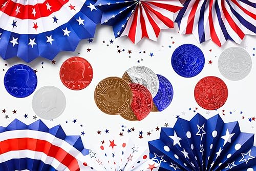 Miniatura 6 de Monedas de chocolate patrióticas de Estados Unidos, monedas de medio dólar de Estados Unidos, monedas rojas, blancas y azules, chocolate con leche