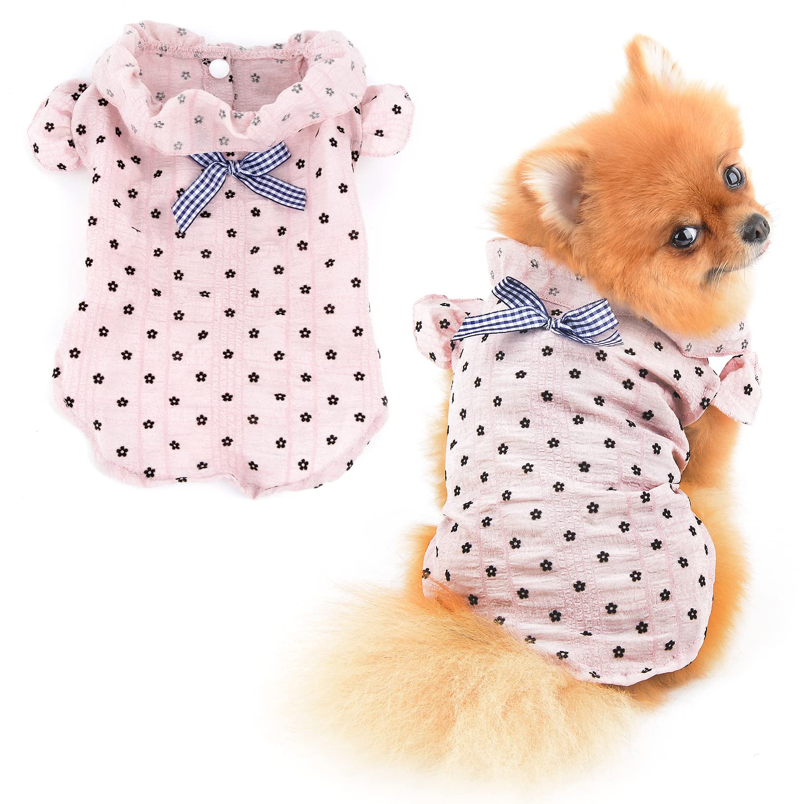 PAIDEFUL Dog Floral 100% Cotton Shirt Fit for Small Breed Dogs Cats Spring Summer Puppy Clothes Soft Comfortable Kitten Apparel, Pink, L