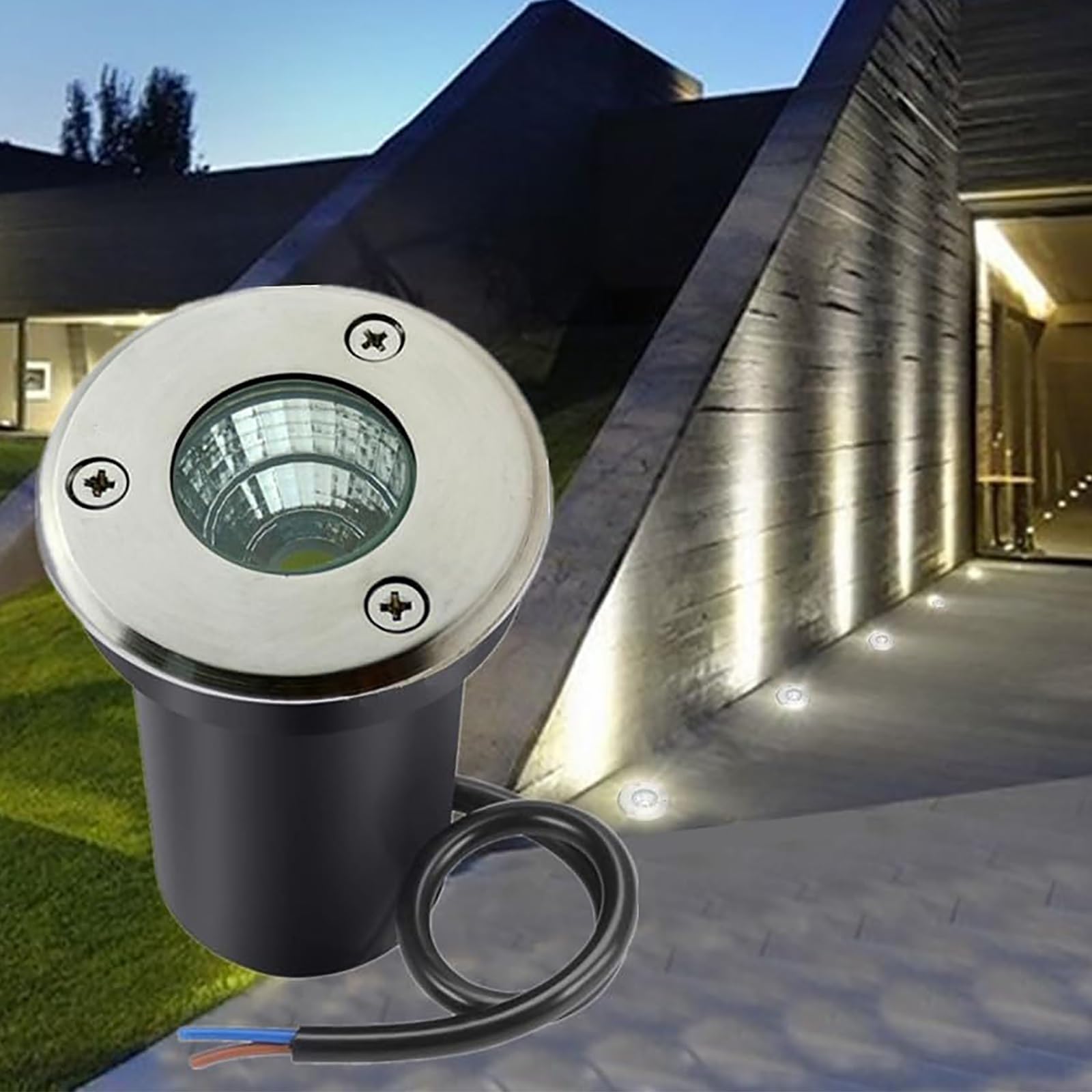 LSSB 4 Pezzi 3W Luce Sotterranea A LED Faretto Rotondo da Incasso IP67 Impermeabile Faretti per Esterno Terreno Giardino Percorso Pavimento Illuminazione del Paesaggio AC85-265V/DC12V