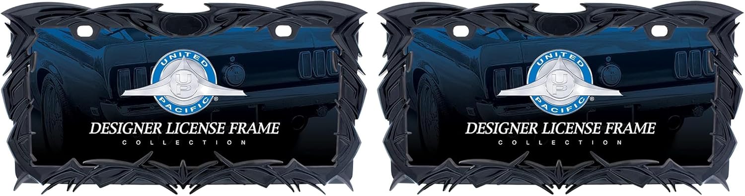 United Pacific 50114 Die-Cast Metal Black Tribal Flame License Plate Frame Holder, 3-D Design, Satin Black Finish, Fits Standard US Cars – ONE Unit