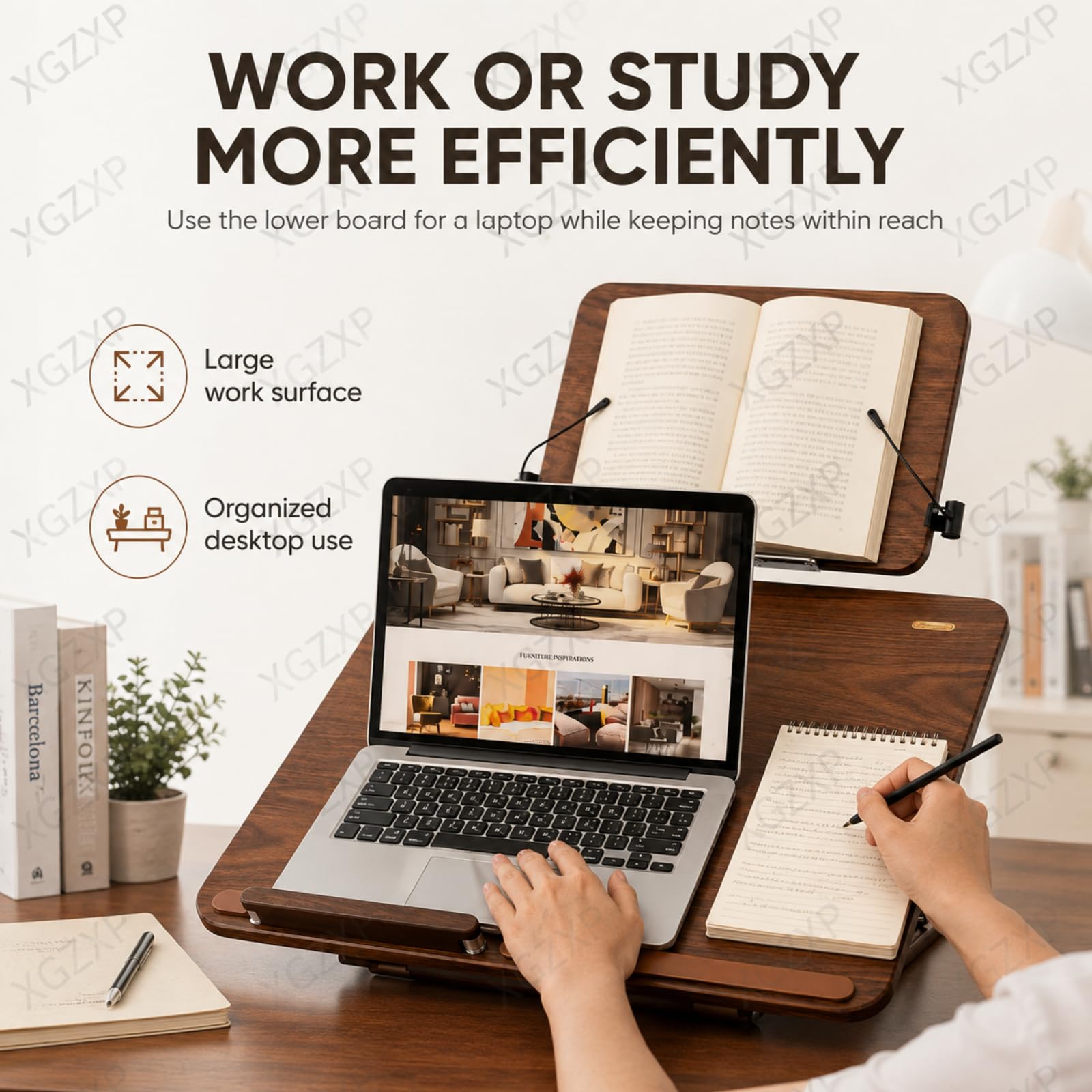 Soporte De Escritura Plegable con Inclinación Ajustable, Atril para Libros, Superficie De Escritura Superior Ajustable A 270° E Inferior De 8 Niveles con Pinzas para Right