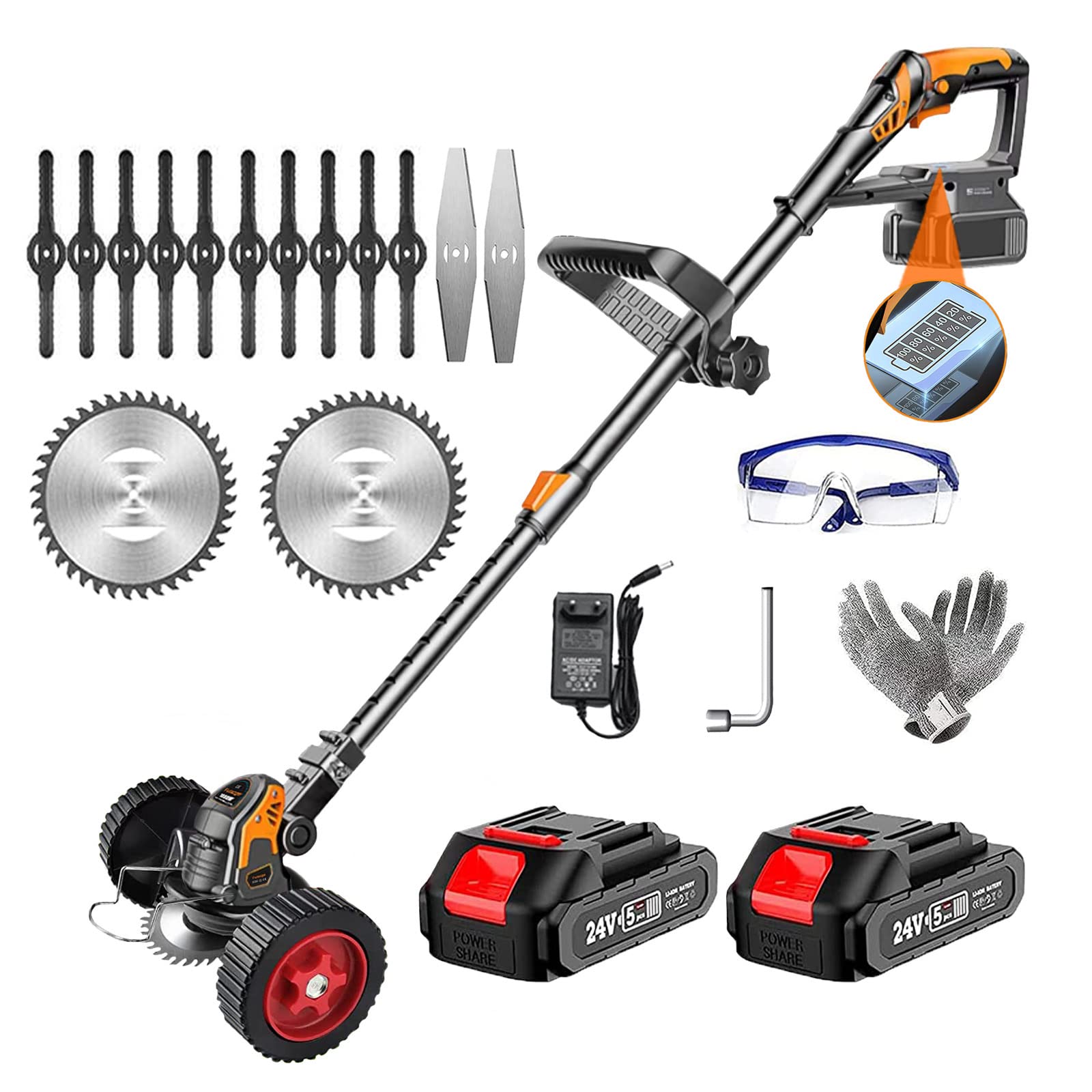 Photo 1 of Cordless Weed Wacker / Eater, String Trimmer Battery Powered with 2 PCS 2.0Ah Batteries and 3Types Blades, for Lawn, Yard and Bush Trimming (Black)