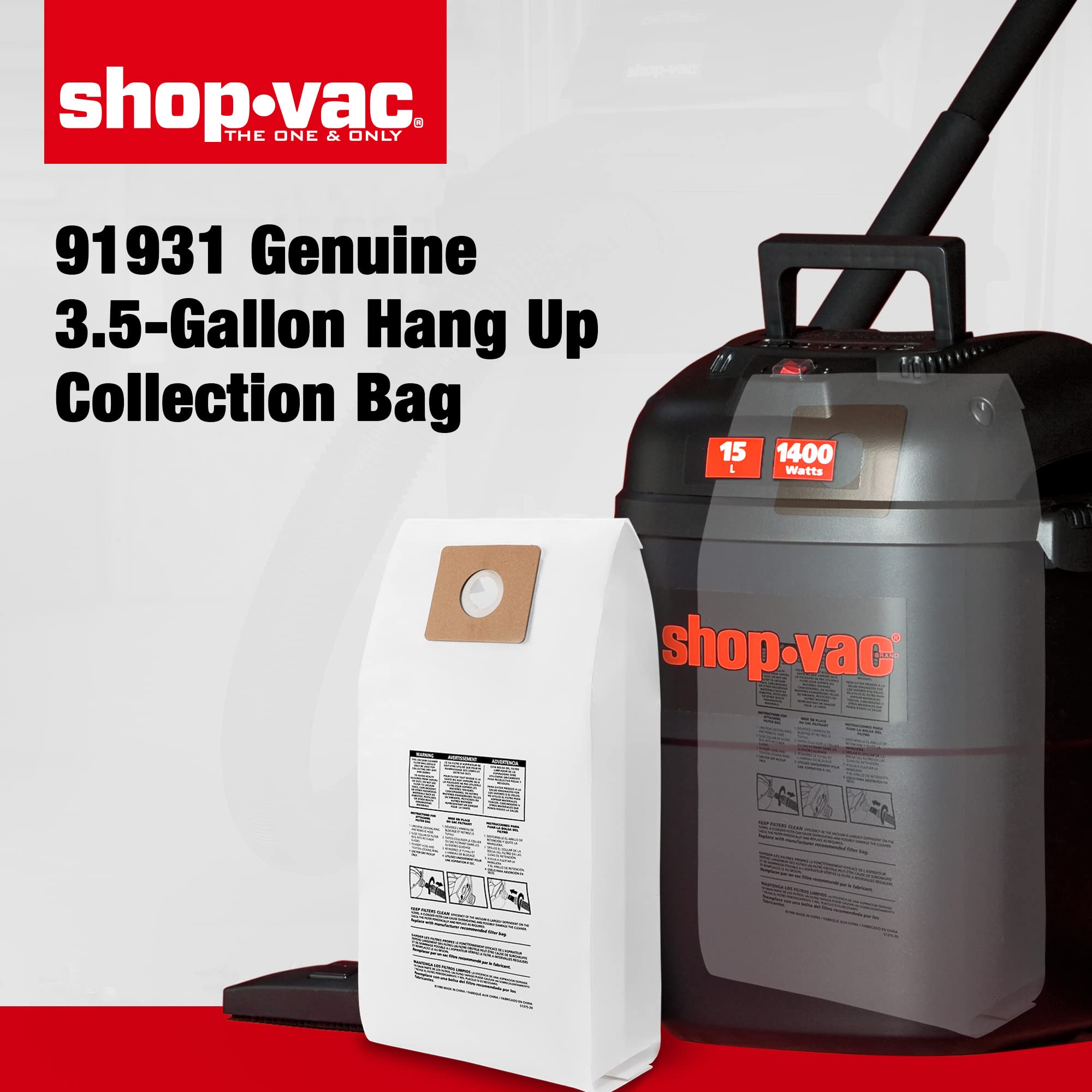 Shop-Vac 91931 3.5 Gallon Dust Collection Filter Bag, 6PCS