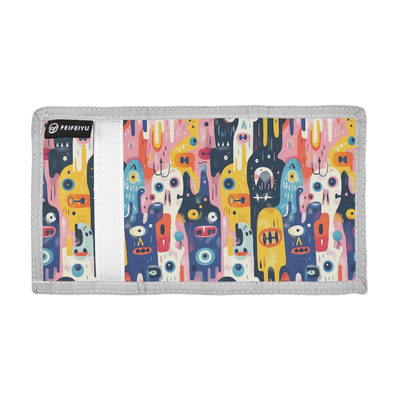 Cartoon Doodle Colorful Eyes wallets for cards and cash cool gifts unique wallets for cards and cash with lanyard