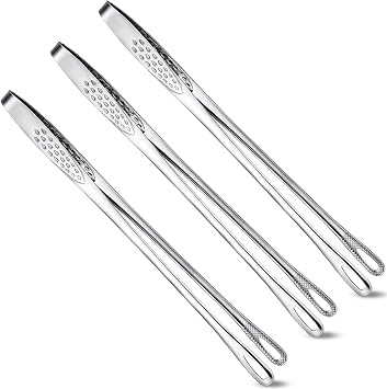 Geiserailie 3 Pcs 11 Inches Korean BBQ Tongs Stainless Steel Kitchen Tweezers Grill for Cooking Hot Pot Food Yakiniku Clamp Tool for Salad, Fish, Steak, Barbecue, Buffet, Meat