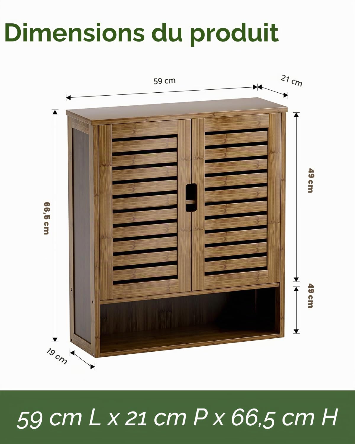 SMIBUY Armoire de Salle de Bain Murale, Organisateur de Rangement en Bambou au-Dessus de la Cuvette, Armoire à Pharmacie Gain de Place avec 2 Portes et étagères réglables (Noyer)
