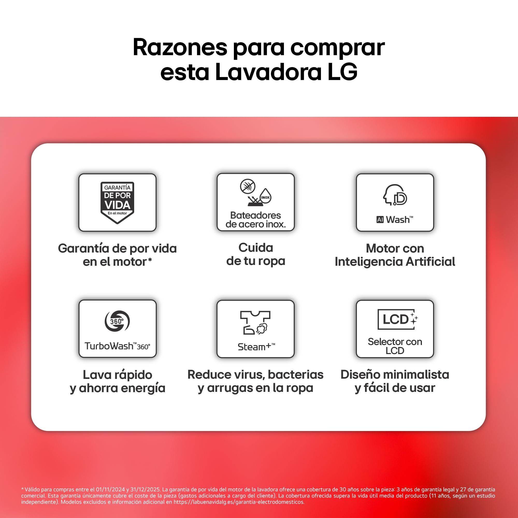 LG F4X9009TWCE Lavadora Inteligente, 9 Kg, 1400rpm, Carga Frontal, 23 Programas, AI Direct Drive, TurboWash 360º, 60% más eficiente que A, Serie 900, Blanca
