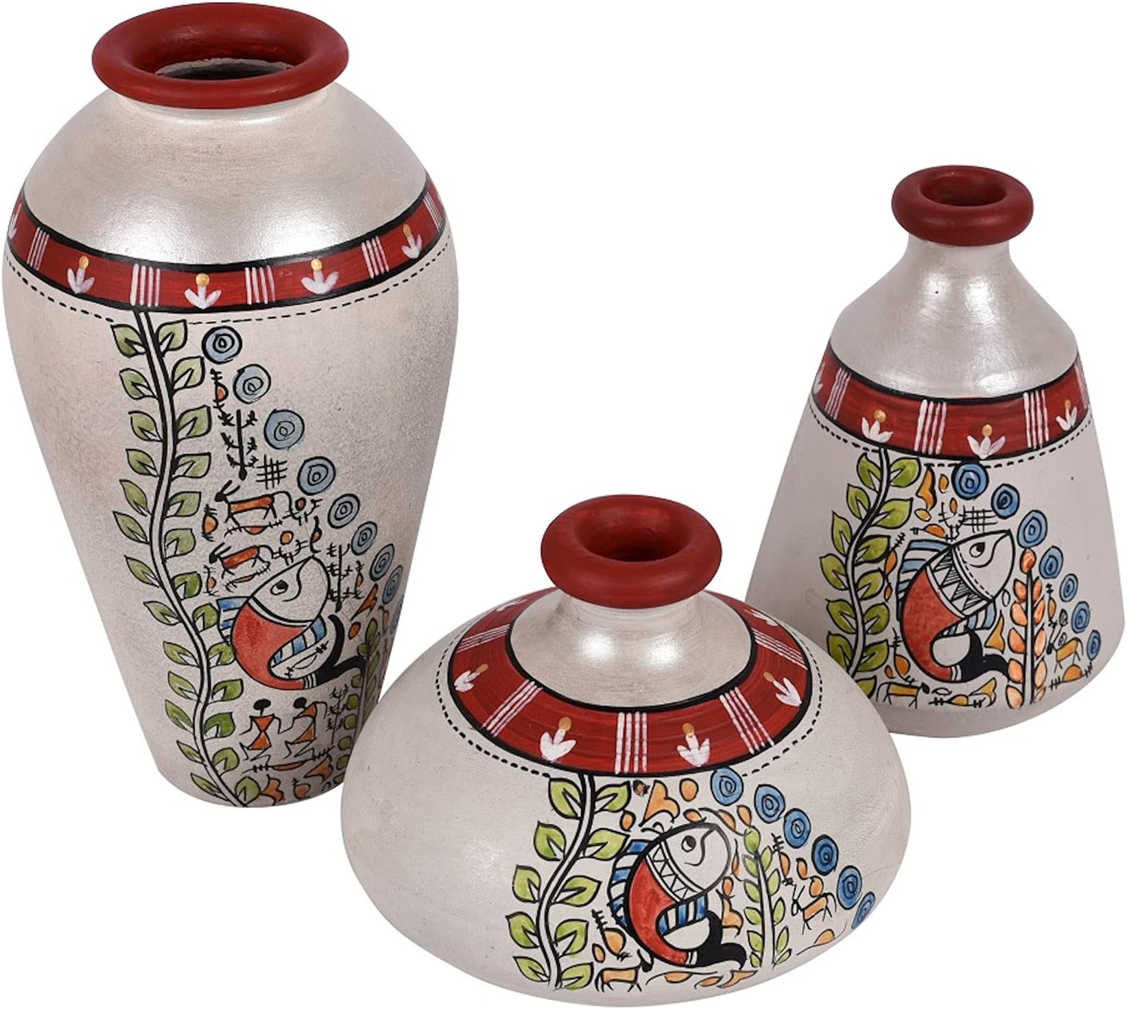 AAKRITI ART CREATIONS Earthenware Flower Vase (Large, Silver)