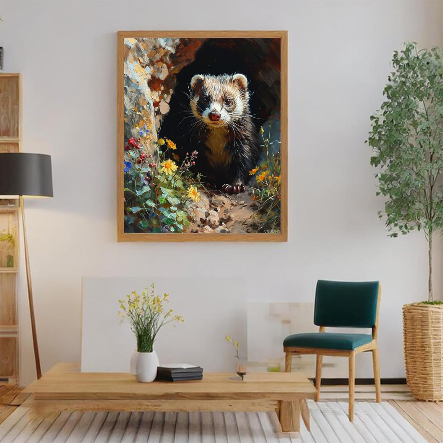 VNUIEHG Paint by Number, Ferret Peeking from a Burrow, Adult Crafts Adults' Paint-by-Number Kits, Room Decor Gift for Birthday Festival (16x20 inch, No Frame)