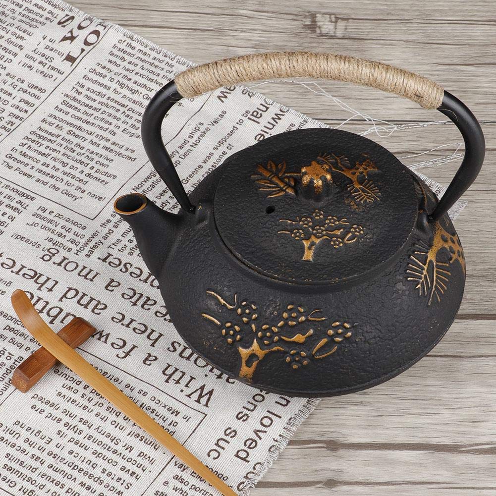 Duokon Tetera de hierro fundido, tetera de hierro resistente a la corrosión, tetera con tapa, apta para cocina de inducción o estufa de hierro fundido