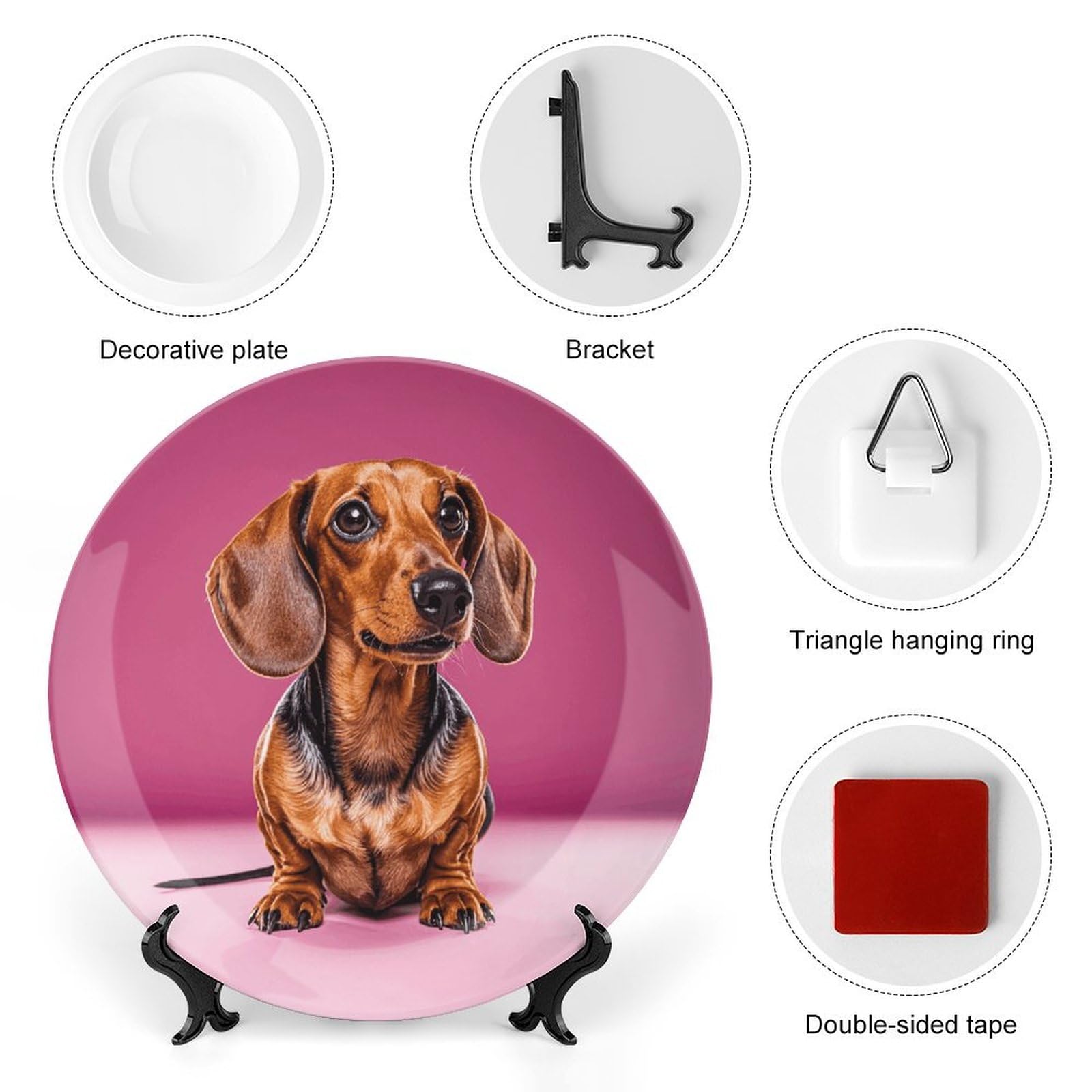 Teckel Weiner Assiette décorative en porcelaine anglaise avec support de présentation - Assiette décorative ronde en porcelaine - 20,3 cm
