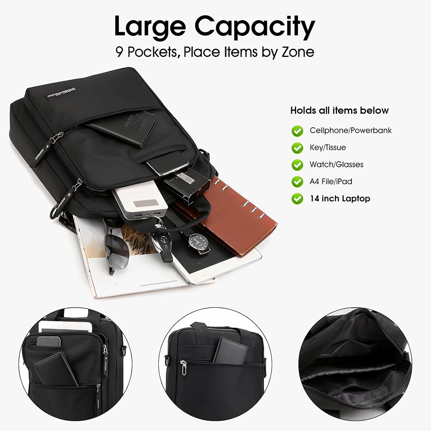 Coolymee Men's Messenger Bag Laptop Nylon Crossbody Shoulder Bags Travel Bag Man Purse Casual Sling Pack for Work Business