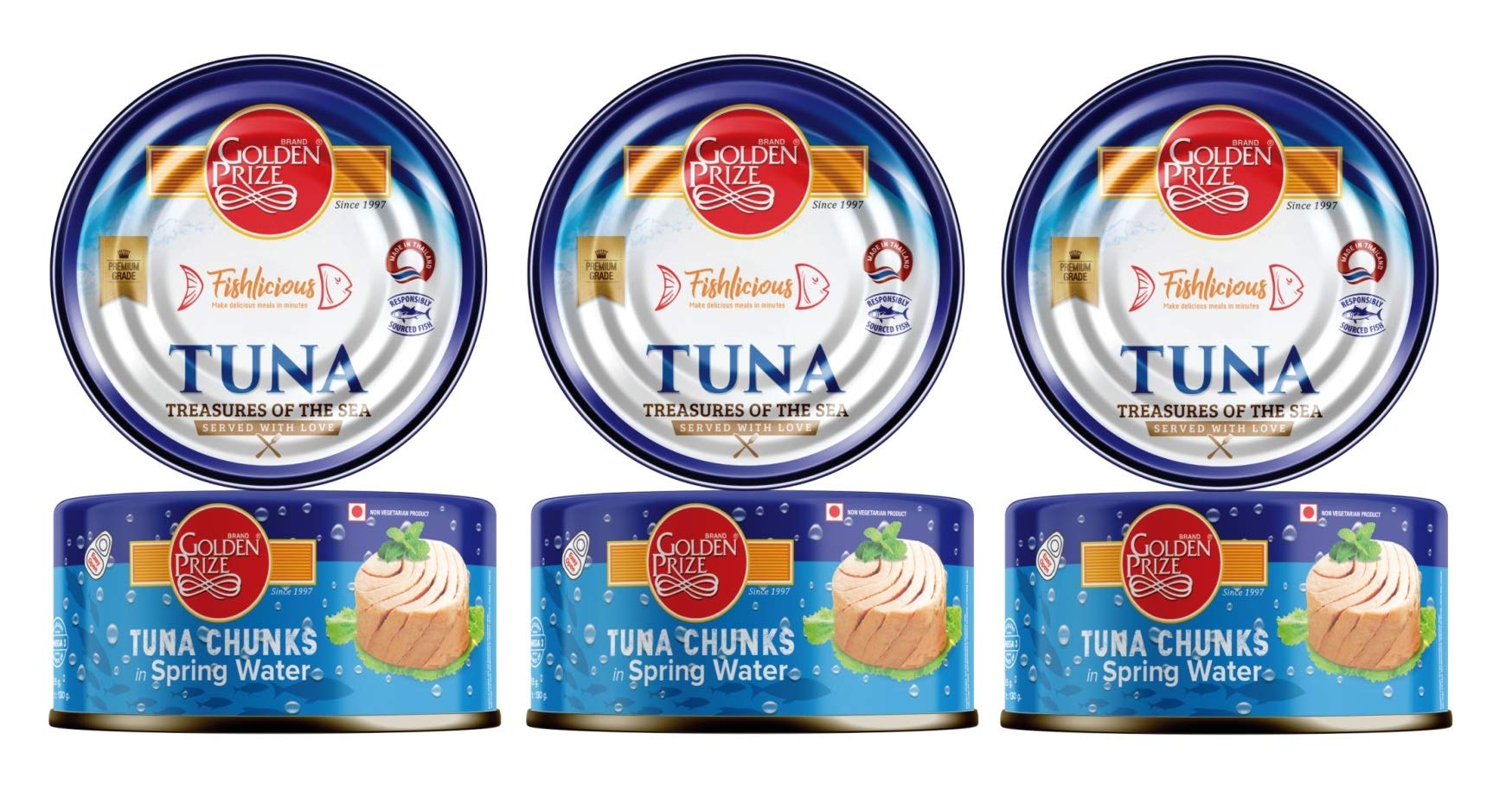 Golden Prize Tuna Chunk in Spring water 185Gms Each - Pack of 3 Units