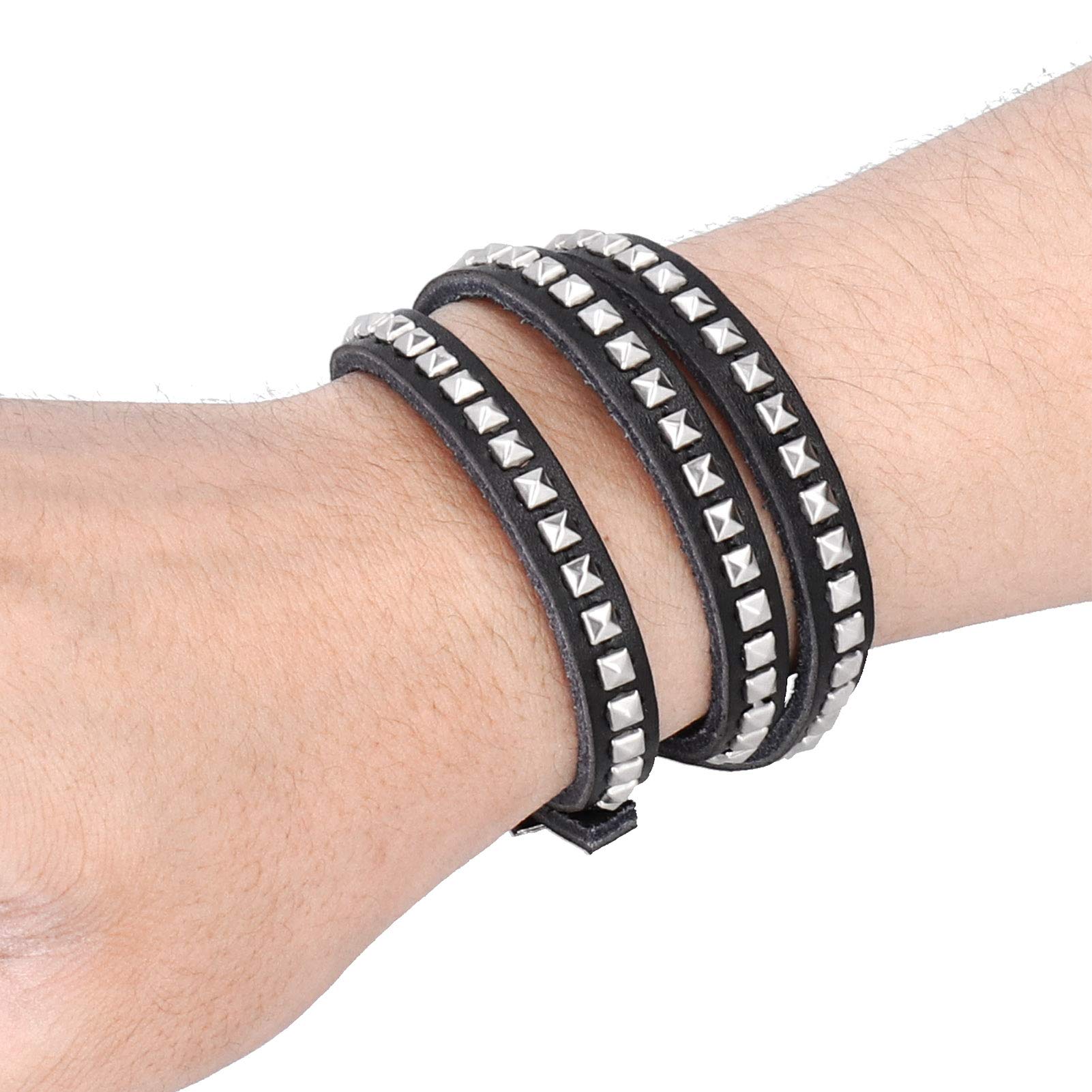 Atyhao Pulsera Punk, 2 Piezas de Pulseras de Cuero con Remaches Ajustables, Pulseras Anchas de Punk Rock, Pulsera de Hip Hop para Hombres, Mujeres