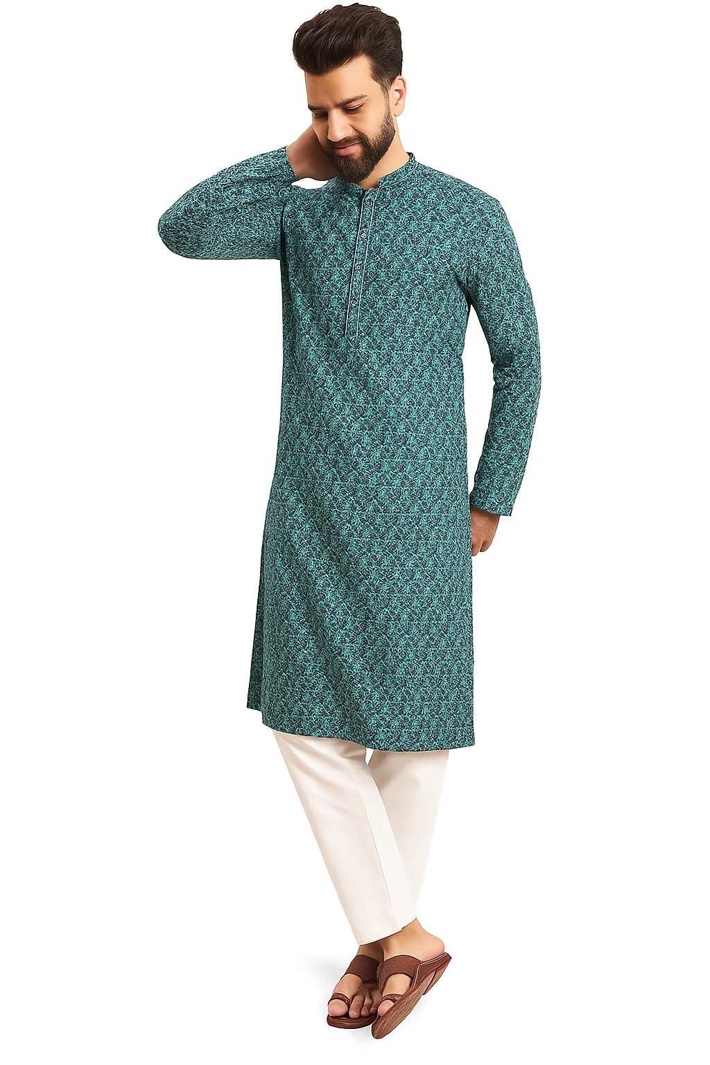 Men's Rayon Blend Geometric Regular Fashion Vest (HOPMK204_L_Turquoise