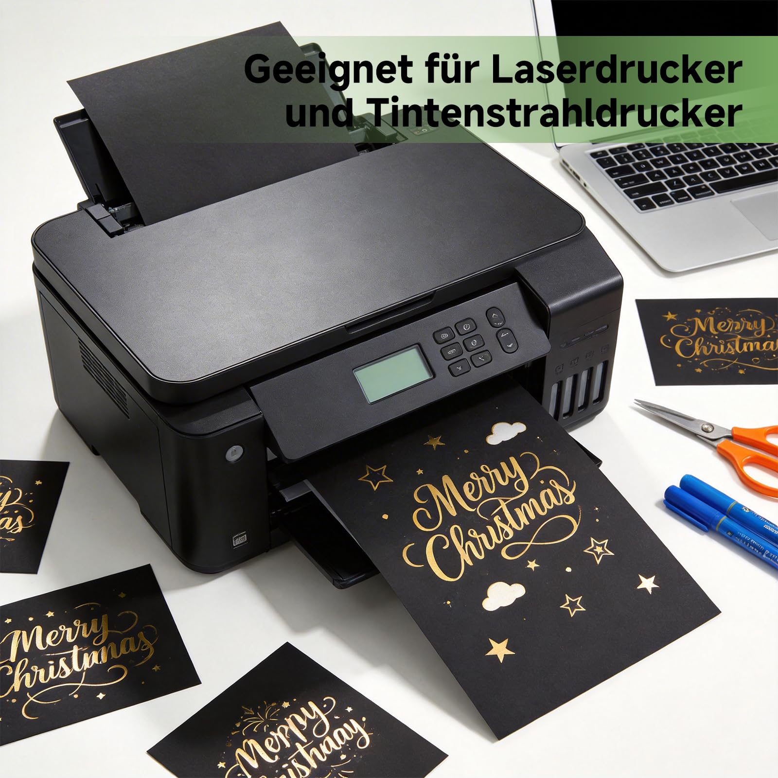 Czarny papier kolorowy A4, 180 g/m², 50 arkuszy - karton do majsterkowania, czarny, gruby papier, do drukarek laserowych i atramentowych, papier do majsterkowania do kartek DIY, rysowania, szkoły i na