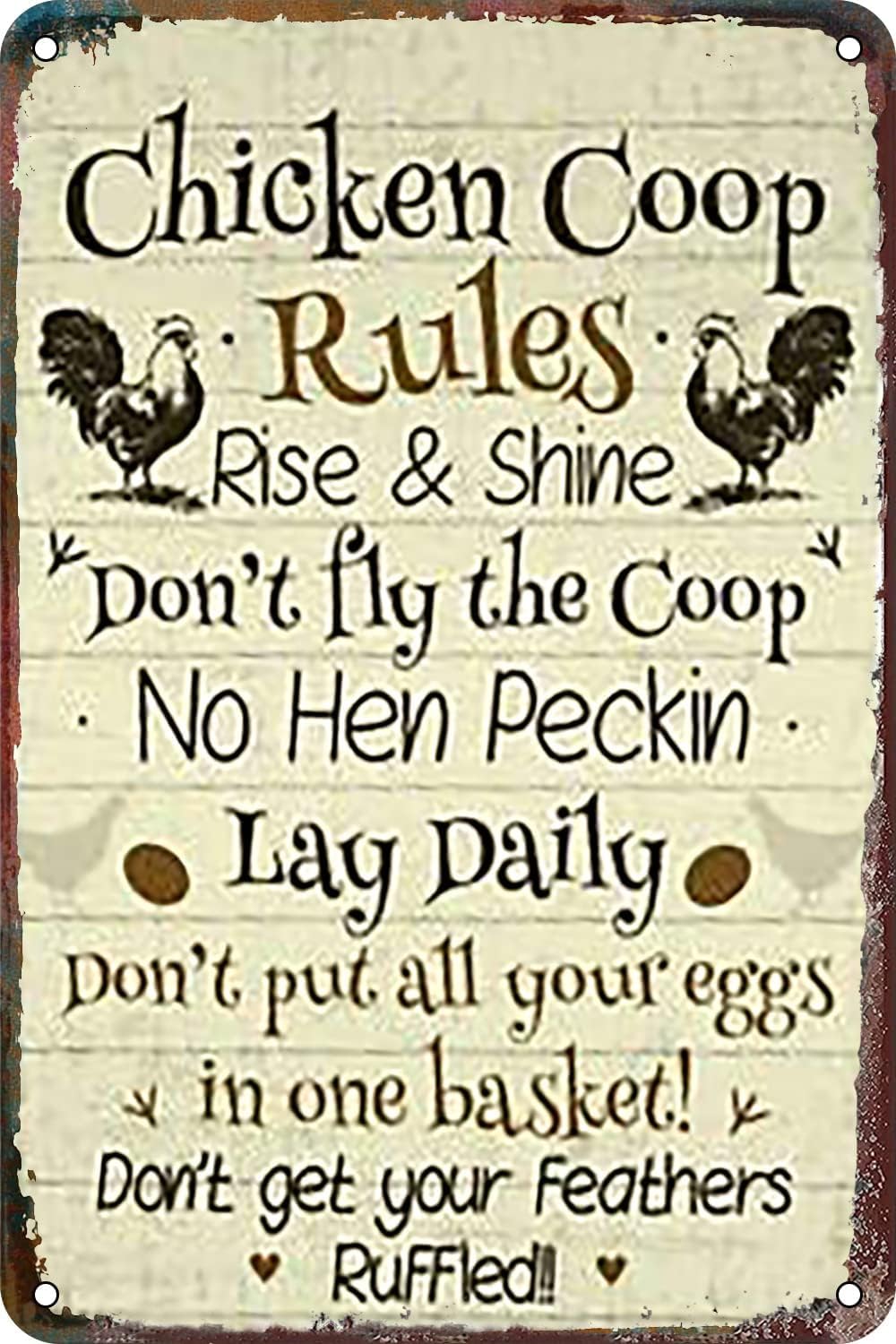Kwqdozf Tin Sign-6 8X12 Inch Chicken Coop Rules Vintage Metal Aluminum Tin Sign Door Signs 8X1