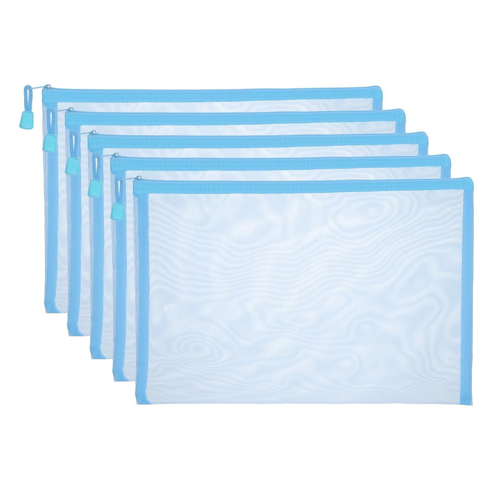 PATIKIL A4 Mesh Zipper Pouch Bags, 5 PCS Mesh Bags with Zipper Plastic Storage Pocket for Organizing File Beads Office Home Supplies, 34x24cm, Blue